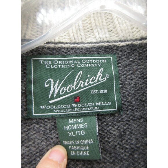 Woolrich Sweater XL Wool Henley Pullover Elbow Patches Blade Collar - Picture 10 of 12